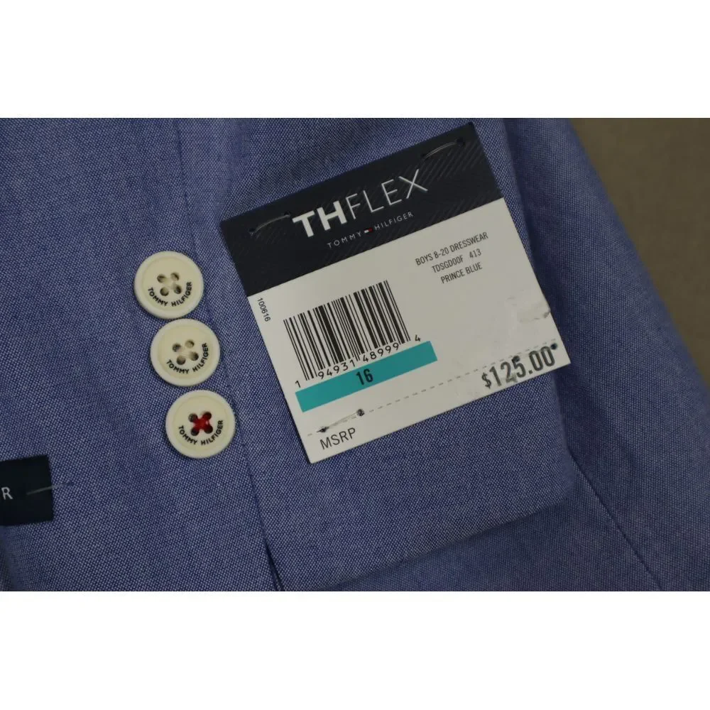 Tommy Hilfiger Big Boys Blue Stretch Oxford Jacket with Pinstripe Lining Size 16